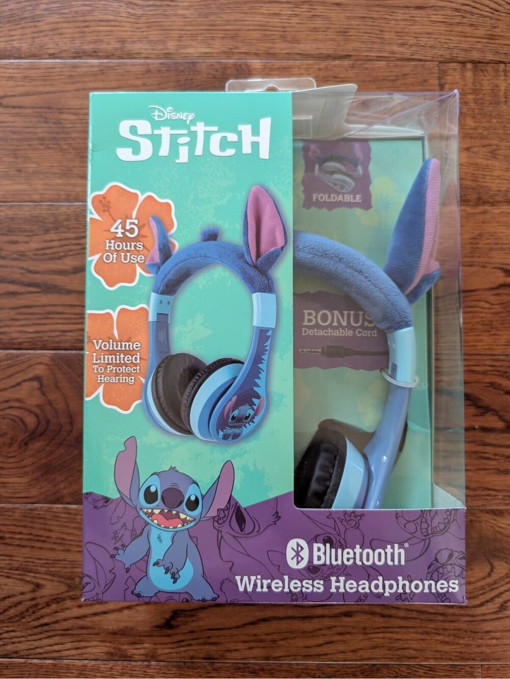 Disney Stitch Ears Foldable Bluetooth Wireless Headphones w/ Audio Cable NIB